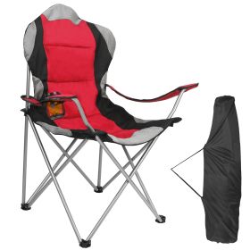Foldable Camping Chair Heavy Duty Steel Lawn Chair Padded Seat Arm Back Beach Chair 330LBS Max Load with Cup Holder Carry Bag (Color: Red)