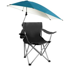 Foldable Beach Chair with Detachable Umbrella Armrest Adjustable Canopy Stool with Cup Holder Carry Bag for Camping Poolside Travel Picnic Lawn Chair (Color: Black)