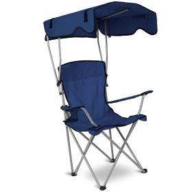 Foldable Beach Canopy Chair Sun Protection Camping Lawn Canopy Chair 330LBS Load Folding Seat w/ Cup Holder For Beach Poolside Travel Picnic (Color: Navy Blue)