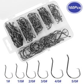 160Pcs Offset Fishing Hooks Kit Stainless Steel Sharp Fishing Hooks Octopus Circle Hooks Size #01-5/0 w/ Storage Box (Option: 2789)