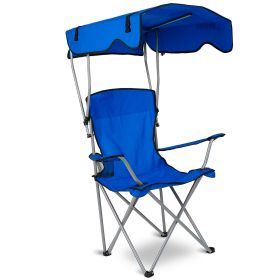 Foldable Beach Canopy Chair Sun Protection Camping Lawn Canopy Chair 330LBS Load Folding Seat w/ Cup Holder For Beach Poolside Travel Picnic (Color: Blue)