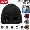Unisex Knit Beanie Hat with Goggle Chunky Winter Warm Hat Skull Cap 4 Colors