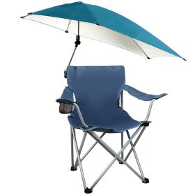 Foldable Beach Chair with Detachable Umbrella Armrest Adjustable Canopy Stool with Cup Holder Carry Bag for Camping Poolside Travel Picnic Lawn Chair (Color: Blue)