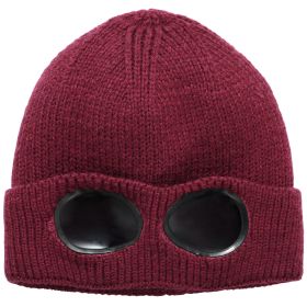 Unisex Knit Beanie Hat with Goggle Chunky Winter Warm Hat Skull Cap 4 Colors (Color: Red)