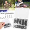 160Pcs Offset Fishing Hooks Kit Stainless Steel Sharp Fishing Hooks Octopus Circle Hooks Size #01-5/0 w/ Storage Box