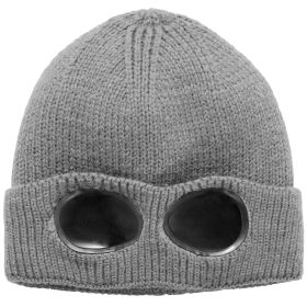 Unisex Knit Beanie Hat with Goggle Chunky Winter Warm Hat Skull Cap 4 Colors (Color: Grey)