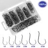 160Pcs Offset Fishing Hooks Kit Stainless Steel Sharp Fishing Hooks Octopus Circle Hooks Size #01-5/0 w/ Storage Box