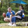 Foldable Beach Chair with Detachable Umbrella Armrest Adjustable Canopy Stool with Cup Holder Carry Bag for Camping Poolside Travel Picnic Lawn Chair