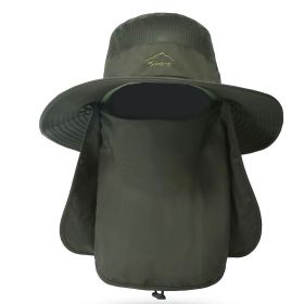 Fishing Bucket Hat Wide Brim Breathable Unisex Hat Sunlight-proof Removable Neck Face Fishing Cap For Fishing Hiking Traveling (Color: Green)
